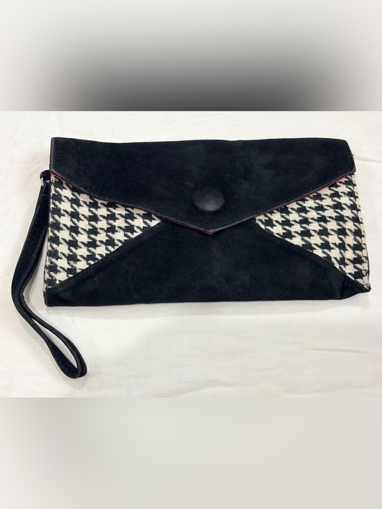Handbags - Houndstooth Black & White Envelope Clutch Wristlet Purse Bright Pink Lined